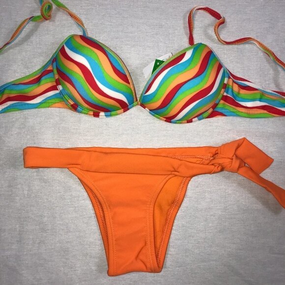 Recco brazilian teal and bright striped bikini set. New With Tags - Picture 2 of 5